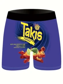 3 piezas/paquete Calzoncillos bóxer para hombres con estilo urbano, estampado digital de dibujos animados y de aperitivos, transpirables - Multicolor - Ver 5