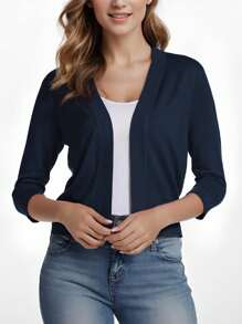 Women's 3/4 Sleeve Cropped Cardigan Sweater - Blue - View 3