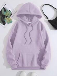 女士休闲定制印花抽绳连帽羊毛运动衫，秋冬 - 淡紫色 - 查看 10