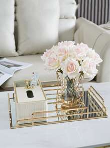 Jarrón de flores artificiales de lujo, maceta, centro de mesa, maceta para plantas, jarrones para flores, decoración del hogar para sala de estar, mesa de café, entrada, mesa de comedor, regalos de cumpleaños, graduación, decoración de habitación, jarrón de vidrio - Dorado - Ver 1