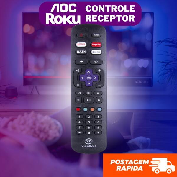 Controle Para Tv AOC Roku Tv Smart 9091 32S5195/78G 43S5195/78G GloboPlay DAZN Deezer Novo