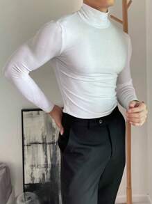 Men's Ribbed Turtleneck Sweater - 白色 - 查看 1