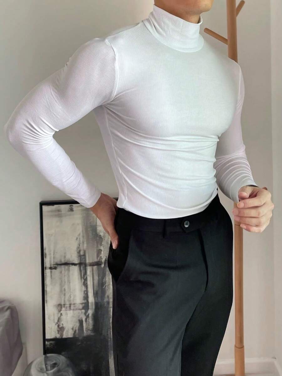 Men's Ribbed Turtleneck Sweater - 白色 - 查看 1