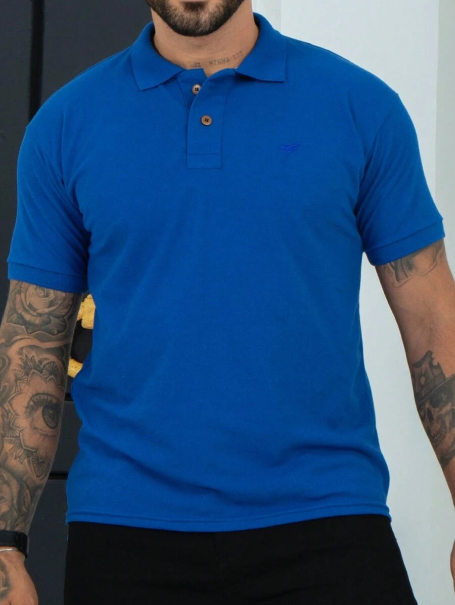 Men's Short Sleeve Piquet Polo Shirt - Royal Blue - View 1