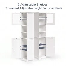 Asofer 67.1"H Bathroom Storage Cabinet With Adjustable Shelves, 2 Doors For Bathroom, Kitchen, Living Room, White - White - View 5