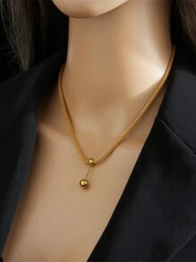1 件简约不锈钢球形吊坠项链，适合日常佩戴 - 金黃色 - 查看 2