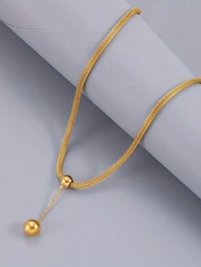 1 件简约不锈钢球形吊坠项链，适合日常佩戴 - 金黃色 - 查看 3