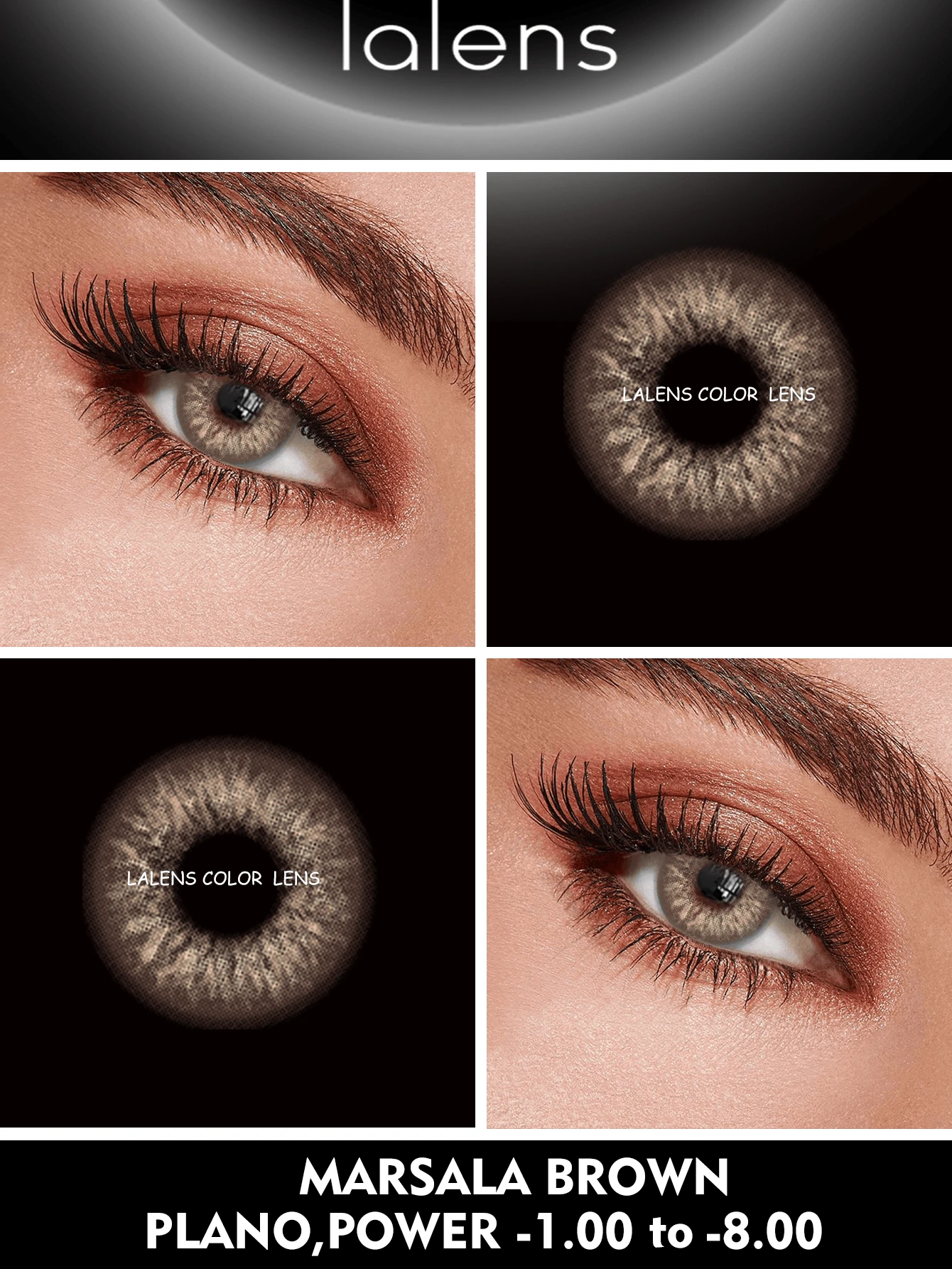 Lentilles de contact de couleur jetables annuelles marron marsala pour yeux bruns foncés