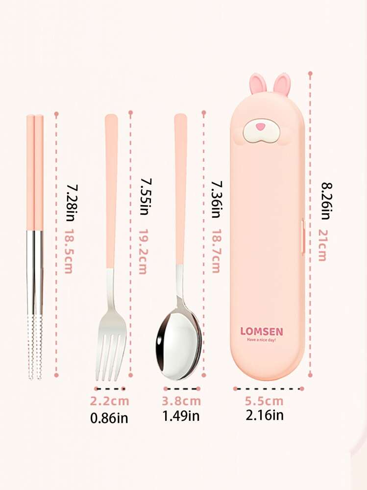 304 不锈钢 3 件套筷子、勺子和盒子、便携式餐具套装，适合儿童/学生圣诞礼物 - 彩色 - 查看 11