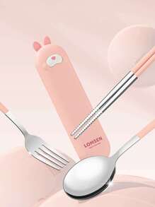 Bộ 3 đũa, thìa và hộp đựng bằng thép không gỉ 304, bộ dao kéo di động cho trẻ em/học sinh làm quà tặng Giáng sinh - Nhiều màu - Xem 7