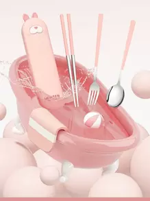 Bộ 3 đũa, thìa và hộp đựng bằng thép không gỉ 304, bộ dao kéo di động cho trẻ em/học sinh làm quà tặng Giáng sinh - Nhiều màu - Xem 9