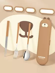 Bộ 3 đũa, thìa và hộp đựng bằng thép không gỉ 304, bộ dao kéo di động cho trẻ em/học sinh làm quà tặng Giáng sinh - Nhiều màu - Xem 4