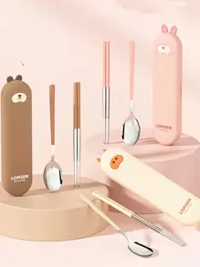 Bộ 3 đũa, thìa và hộp đựng bằng thép không gỉ 304, bộ dao kéo di động cho trẻ em/học sinh làm quà tặng Giáng sinh - Nhiều màu - Xem 10