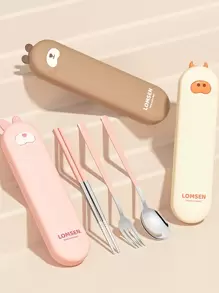 Bộ 3 đũa, thìa và hộp đựng bằng thép không gỉ 304, bộ dao kéo di động cho trẻ em/học sinh làm quà tặng Giáng sinh - Nhiều màu - Xem 8