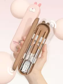 Bộ 3 đũa, thìa và hộp đựng bằng thép không gỉ 304, bộ dao kéo di động cho trẻ em/học sinh làm quà tặng Giáng sinh - Nhiều màu - Xem 2