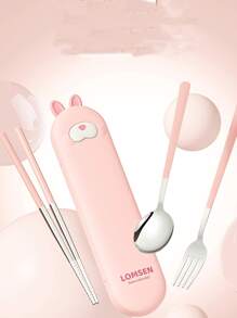 Bộ 3 đũa, thìa và hộp đựng bằng thép không gỉ 304, bộ dao kéo di động cho trẻ em/học sinh làm quà tặng Giáng sinh - Nhiều màu - Xem 3