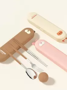 Bộ 3 đũa, thìa và hộp đựng bằng thép không gỉ 304, bộ dao kéo di động cho trẻ em/học sinh làm quà tặng Giáng sinh - Nhiều màu - Xem 6