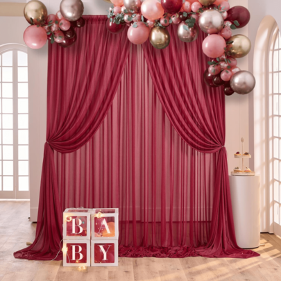 40ft*10ft Burgundy Sheer Backdrop Curtain 8 Panels 5*10ft Wrinkles Free Shimmery Burgundy Chiffon Backdrop Drapes For  Birhtday Party  Wedding Photography Decorations