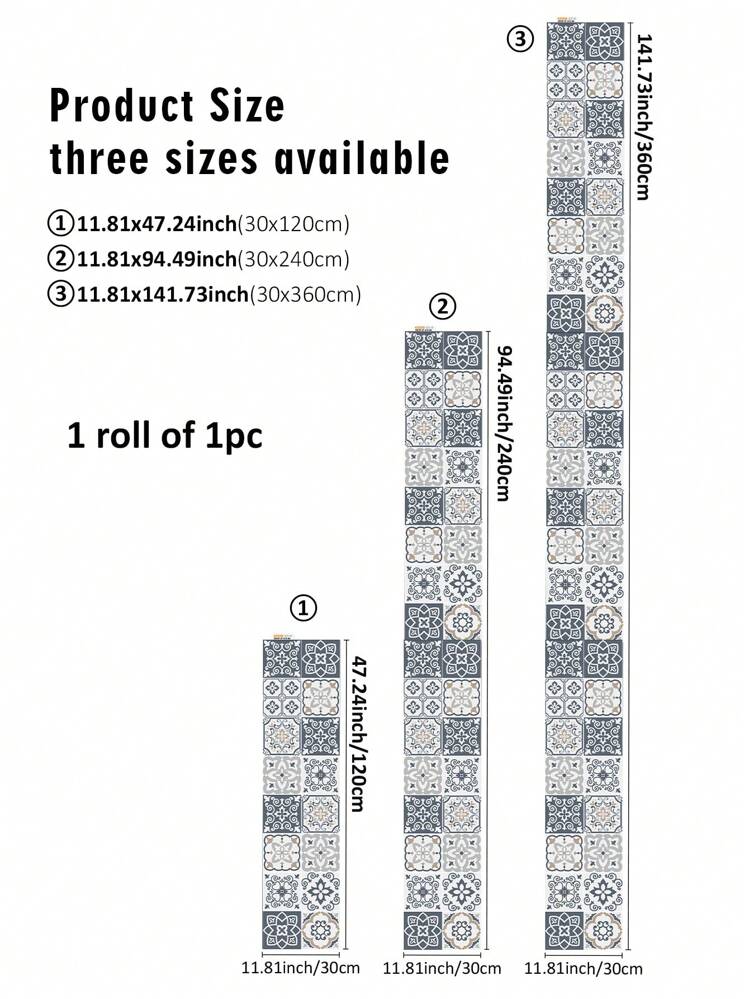 SUPSTICKER 1 卷摩洛哥灰色图案印花加厚防水自粘厨房和浴室墙贴，花卉设计，可选尺寸：11.81 英寸 X 47.24 英寸、11.81 英寸 X 94.49 英寸、11.81 英寸 X 141.73 英寸，贴纸、墙贴花、乙烯基贴花用于家居装饰，春季装饰品让您的家焕然一新，Rama 装饰贴纸厨房装饰 - 彩色 - 查看 12