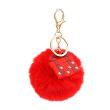 1/3/6 piezas Llavero con pompón de peluche lindo, variedad de estilos adecuados para Navidad, mochila de dibujos animados, regalos de fiesta, regalos festivos - Rojo - Ver 6