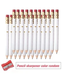 25pcs Mini Heart-Shaped Gold Foil Pencils With Erasers, 4inch/10cm Mini HB Hexagonal Golf Pencils With 1 Pencil Sharpener, Gift For Wedding (White) - White - View 7