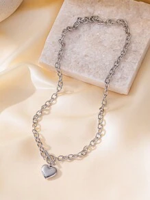 1pc Fashionable Summer Golden Stainless Steel OT Buckle Heart-Shaped Pendant Necklace, Suitable For Women, Versatile Jewelry Accessory Gift, USA, No Gift Box Included Valentines