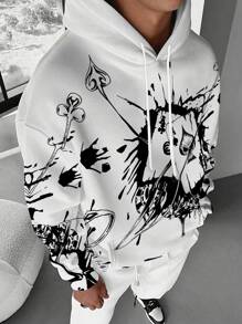 3D Poker A Print Men's Fashion Long Sleeve Casual Sports Hoodie Sweatshirt, Suitable For Autumn And Spring Outdoor Sports