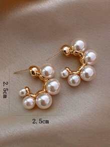 1 Pair Elegant Vintage Classic Faux Pearl Hoop Earrings, For Women Holiday, Birthday, Dinner, Party, Travel, Casual Wear - White - View 7