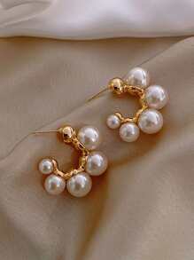 1 Pair Elegant Vintage Classic Faux Pearl Hoop Earrings, For Women Holiday, Birthday, Dinner, Party, Travel, Casual Wear - White - View 4