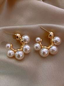 1 Pair Elegant Vintage Classic Faux Pearl Hoop Earrings, For Women Holiday, Birthday, Dinner, Party, Travel, Casual Wear - White - View 2