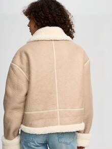 OUTTA BOX Women's Short Faux Fur Collar Motorcycle Jacket, Winter