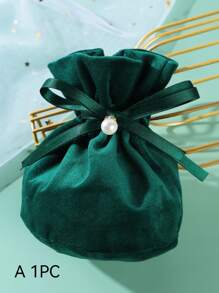 1pc Faux Pearl Decor Gift Bag, Green Pink Red Polyester Drawstring Bag For Holiday Party, Gift Packaging Bag Suitable For Packaging Watches, Jewelry, Accessories, Especially Suitable For Festivals Or Wedding Party - Green - View 9