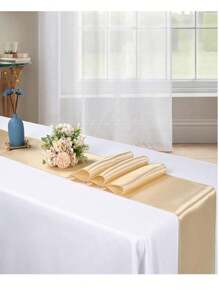 2pcs/5pcs/10pcs Champagne Satin Table Runners For Hotel Event Birthday Banquet Silk Ribbon Table Flags Party Wedding Decoration Table Runners - Champagne - View 7