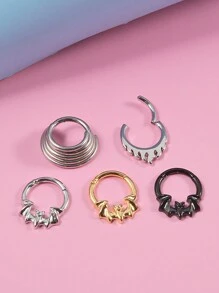 1 pieza Pendiente de cartílago, hélix, oreja tragus, nariz de acero inoxidable con diseño de araña, murciélago, serpiente, estrella