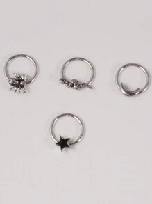 1 pieza Pendiente de cartílago, hélix, oreja tragus, nariz de acero inoxidable con diseño de araña, murciélago, serpiente, estrella