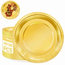 10/20pcs Gold Paper Plates, 7"/9" Foil Gold Disposable Plates, Party Plates Cake Dessert Plates, Tableware Dinnerware Set Supplies For Daily Meals Birthday Baby Shower Holiday Picnic Graduation Wedding Dinner, Christmas Party Christmas Decor Christmas Decorations Christmas Gifts And Decor Decorations S