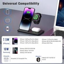 Cargador inalámbrico plegable 3 en 1 compatible con iPhone, Apple Watch y AirPods - Diseño elegante y portátil para el hogar y los viajes. Compatible con iPhone 16, 15, 14, 13, 12, 11/Pro/Max/Mini/Plus, X, XR, XS/Max, SE, 8/Plus. Compatible con Apple Watch 1-8. Compatible con Airpods 3/2/Pro. Compatible con iPhone, iPad, teléfono Android. Regalo para familia, amigos, niños, cumpleaños, Navidad, invierno, novia/novio - Multicolor - Ver 3