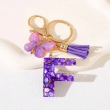 1 Llavero de resina con letra del alfabeto, con encanto de mariposa y borla, regalo del Día de la Mujer - Llavero con inicial con mosquetón para bolsos, mochilas, llaves de coche, decoración de Halloween, accesorios escolares, accesorios de coche, gótico lindo Y2k - Multicolor - Ver 29