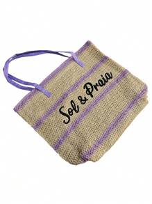 Straw Style Tote Bag Ideal For Beach Trips - 紫丁香色 - 查看 3