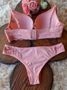 Sexy Lingerie Thong Panties And Bra Set Sensual Lingerie With Cup Thalita - 淺粉色 - 查看 2