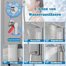 Froadp Stainless Steel Shower Panel 5 Functions Shower Column Rain Shower Waterfall Shower Massage Nozzles Hand Shower Shower Faucet Complete Kit - 銀色 - 查看 4