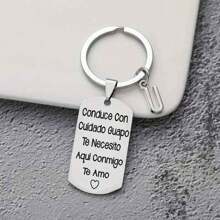 1pc Spanish Engraved Casual Style Stainless Steel Keychain, Romantic Valentines Gift For Husband Or Boyfriend Car Accessories Bag Charm School Letter Cute Goth Y2k Bag Accessories Lanyards With Id Holder Car Accessories Bag Charms