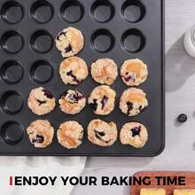 HONGBAKE 48 Cup Mini Muffin Pan, Small Cupcake Pan, Premium Nonstick Muffin Tin For Baking Cheesecake, Dishwasher Safe And Heavy Duty, Carbon Steel - màu đen - Xem 4