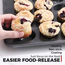HONGBAKE 48 Cup Mini Muffin Pan, Small Cupcake Pan, Premium Nonstick Muffin Tin For Baking Cheesecake, Dishwasher Safe And Heavy Duty, Carbon Steel - màu đen - Xem 2