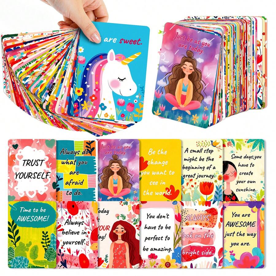 50 张激励卡片，创意彩色赞赏卡片迷你独特励志卡片，适用于员工同事商务感谢卡片欣赏您卡片鼓励卡片善良卡片午餐盒便条、肯定卡片、棋盘游戏、纸牌游戏、积极肯定、反人类卡片包、善良、棋盘游戏、肯定卡片、反人类卡片、宾果卡>多色、卡片包、成人游戏