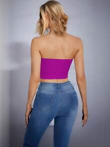 Crop top tubo corto sexy unicolor - Rojo violeta - Ver 2
