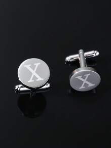 1 paire Boutons De Manchette De Simple Et À La Mode Pour Homme laser 26 Alphabet Anglais