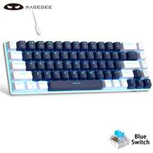 MageGee Box 60% 机械游戏键盘有线键盘蓝/红开关 Type-C 68 键 LED 背光迷你紧凑型键盘笔记本电脑 Windows 平板电脑游戏白色蓝蓝开关 - 藍色 - 查看 2