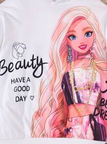 2pcs/Set Casual Fashion Printed Raglan Hoodie & Floral Pants Set For Tween Girl, Autumn/Winter - Multicolor - View 6