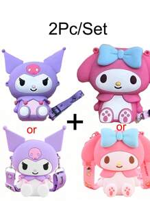 Sanrio 1Pc Genuine Sanrio Series Shoulder Bags Hello Kitty Kuromi Melody Sitting Position Crossbody Bag Kitty Cat Anime Character Silicone Purse Decorate Accessories (Some Parts May Be Random), Hello Kitty Pink, Pompompurin